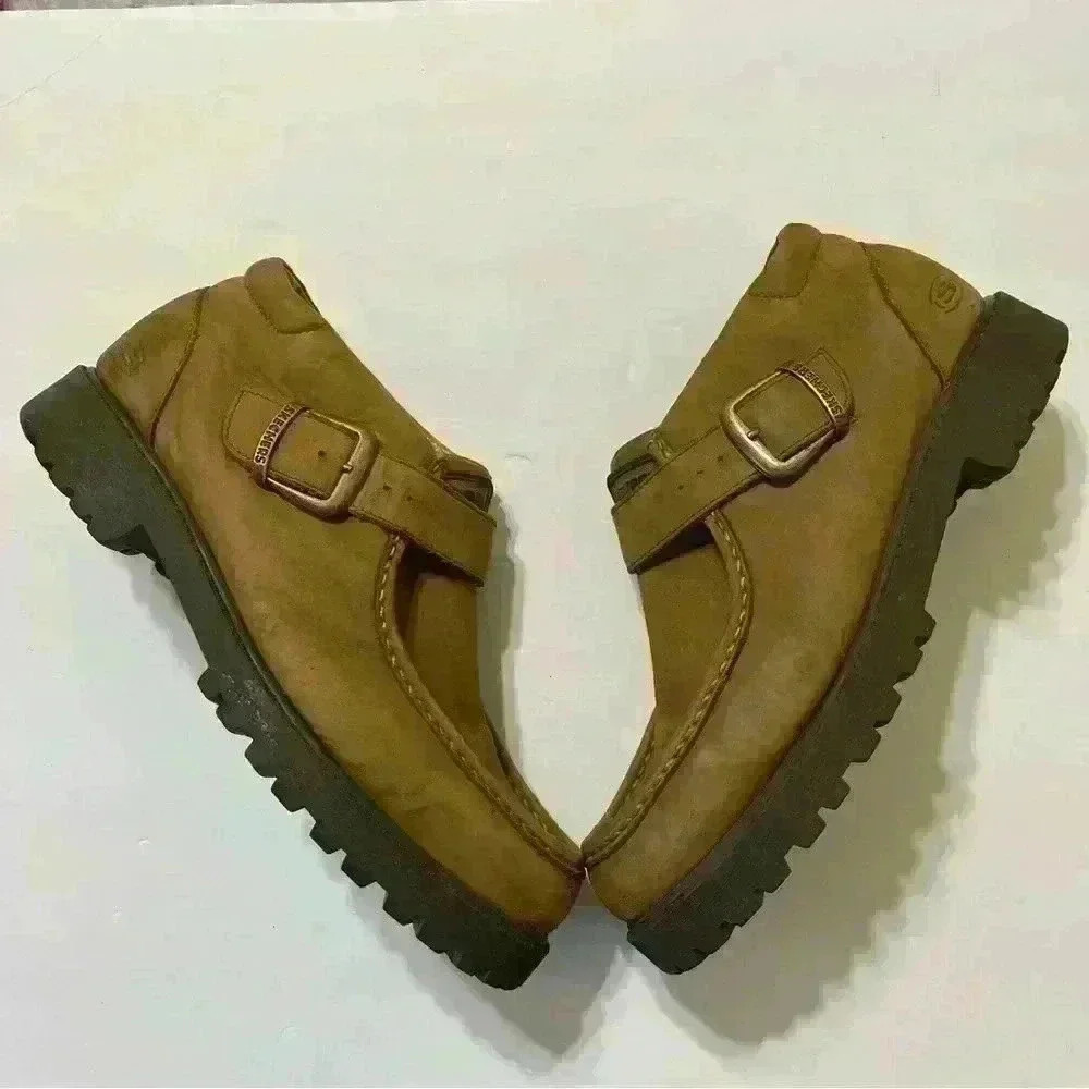 Skechers Mens Regulators Takeover Strap Loafers Wheat Tan Leather Size 10.5